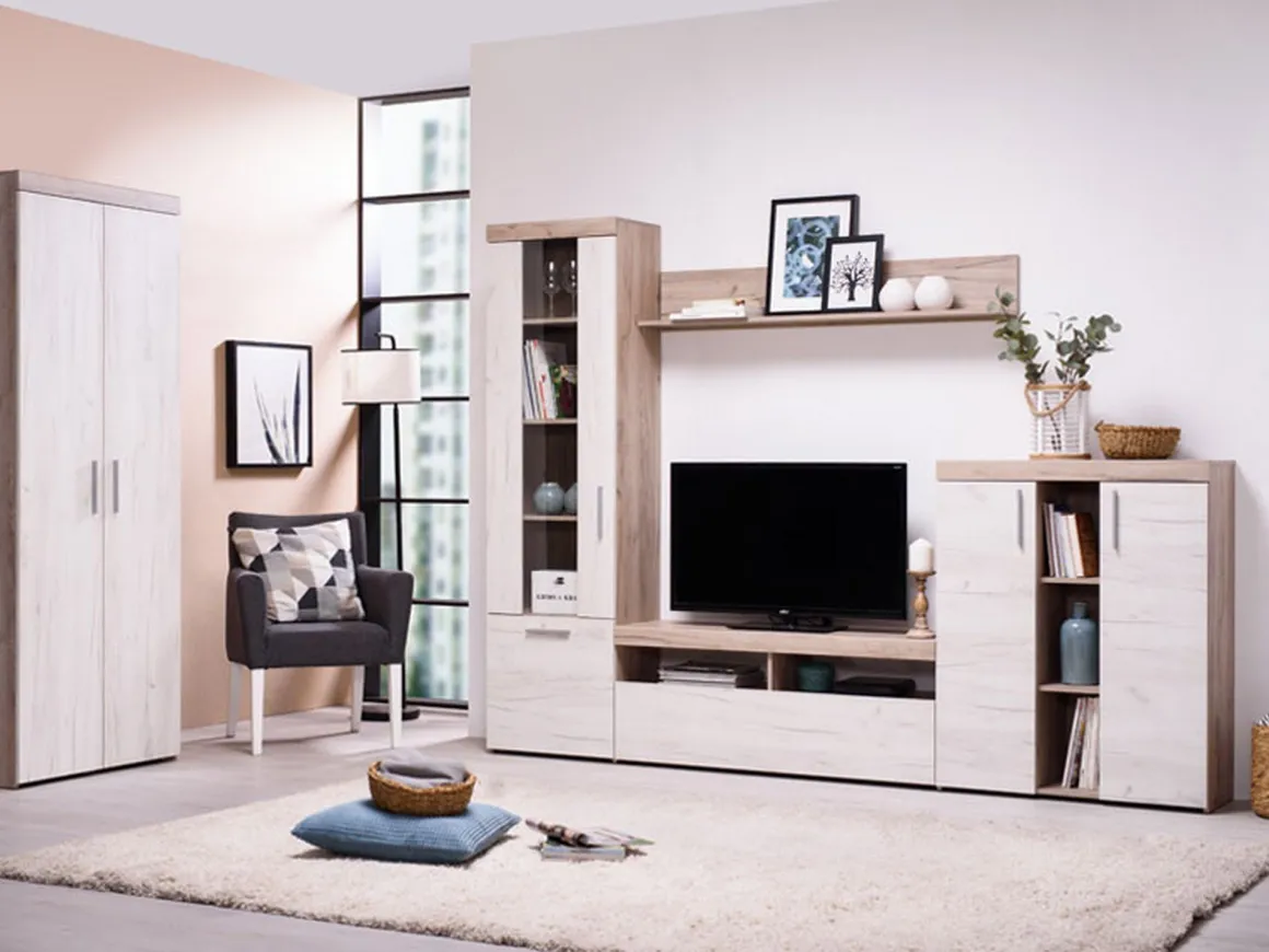 Guardaroba 2 Ante Bianco Larice Marrone Rovere Appendiabiti Cassetti 80x202h cm, un Ripiano - Egna