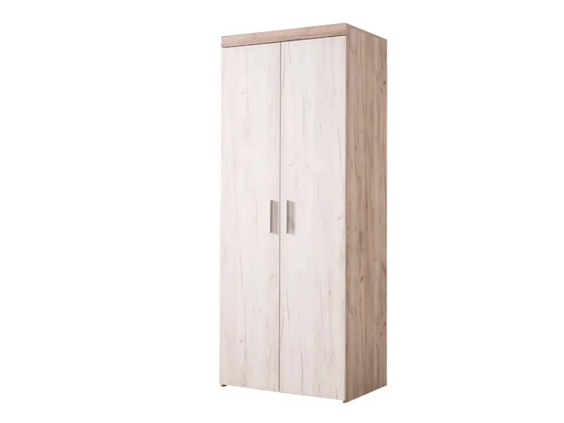 Guardaroba 2 Ante Bianco Larice Marrone Rovere Appendiabiti Cassetti 80x202h cm, un Ripiano - Egna