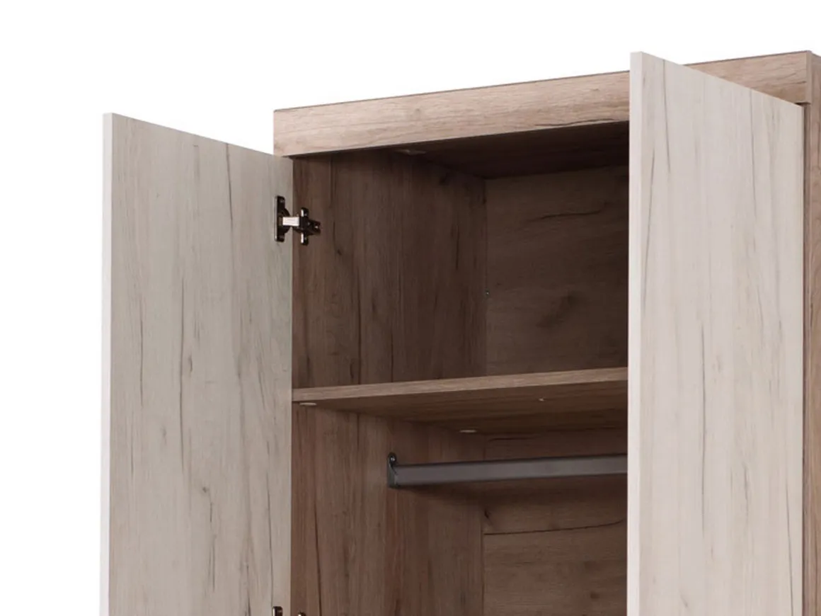 Guardaroba 2 Ante Bianco Larice Marrone Rovere Appendiabiti Cassetti 80x202h cm, un Ripiano - Egna