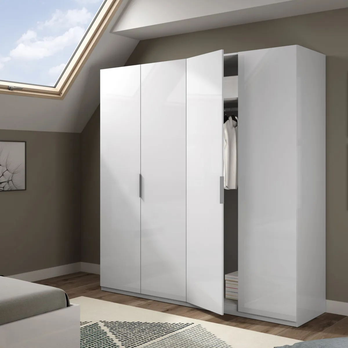 Altri Guardaroba|Camera Da Letto > Dmora Guardaroba 4 ante 180x200h cm - Aram Bianco Lucido