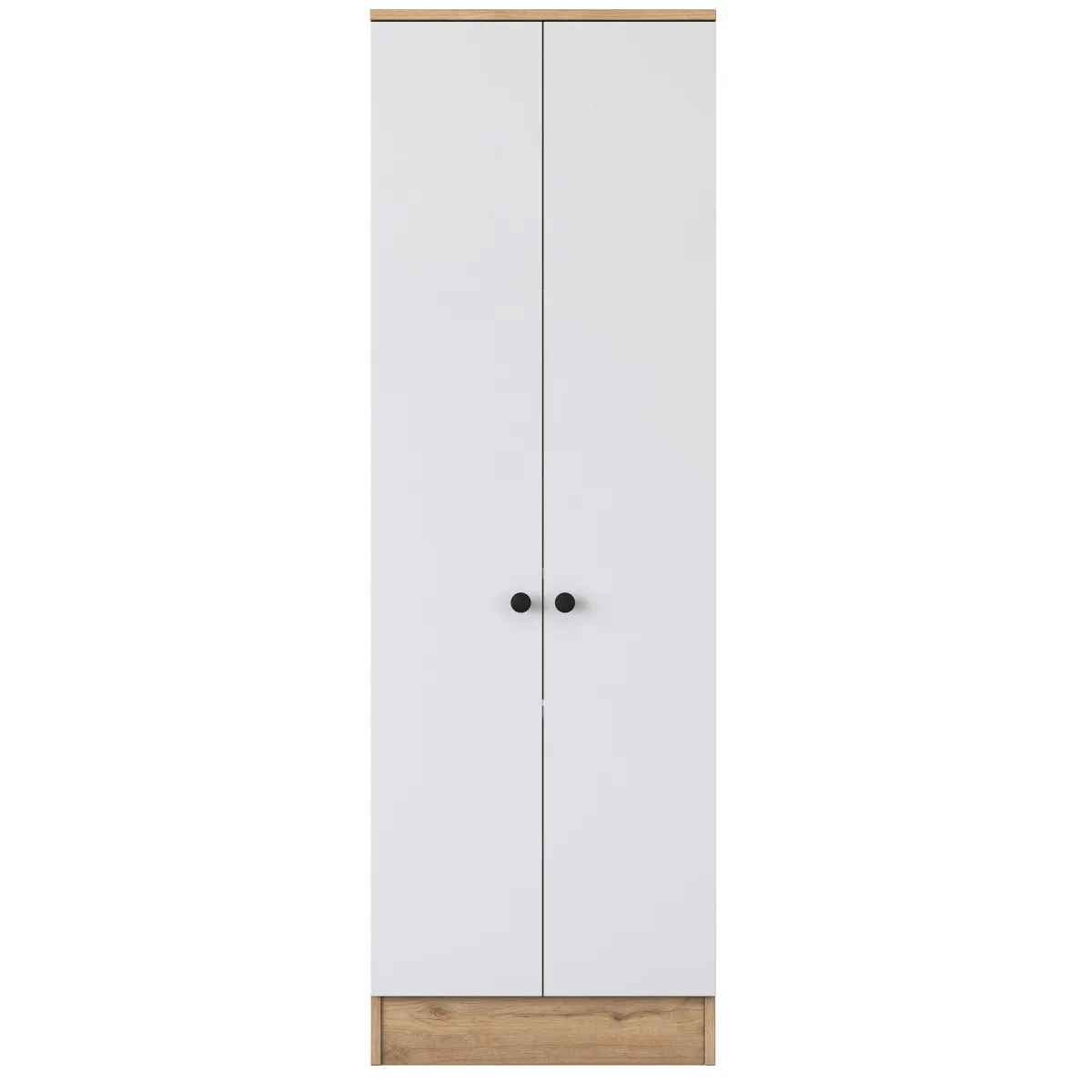 Guardaroba 2 Ante > Dmora Guardaroba 2 Ante Bianco Marrone Rovere 6 Ripiani Appendiabiti 60x183h cm, Apertura Battente - Modenese Marrone, Bianco Rovere