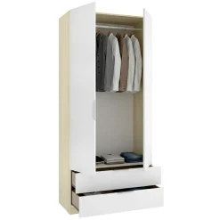 Guardaroba 2 Ante > Dmora Guardaroba 2 Ante Bianco Marrone Rovere Appendiabiti Cassetti 51x204h cm, un Ripiano - Tulot Marrone Rovere, Bianco