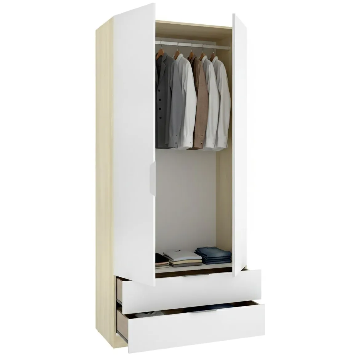 Guardaroba 2 Ante > Dmora Guardaroba 2 Ante Bianco Marrone Rovere Appendiabiti Cassetti 51x204h cm, un Ripiano - Tulot Marrone Rovere, Bianco