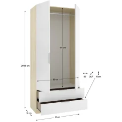 Guardaroba 2 Ante > Dmora Guardaroba 2 Ante Bianco Marrone Rovere Appendiabiti Cassetti 51x204h cm, un Ripiano - Tulot Marrone Rovere, Bianco