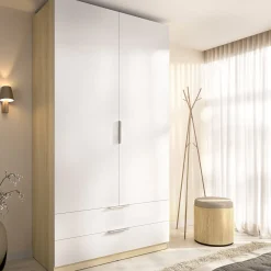 Guardaroba 2 Ante > Dmora Guardaroba 2 Ante Bianco Marrone Rovere Appendiabiti Cassetti 51x204h cm, un Ripiano - Tulot Marrone Rovere, Bianco