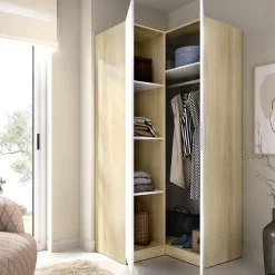 Guardaroba 2 Ante > Dmora Guardaroba 2 Ante Bianco Marrone Rovere Nodi Appendiabiti 3 Ripiani 75x194.5h cm, 4 Vani - Vittuone Marrone, Bianco Rovere Nodi