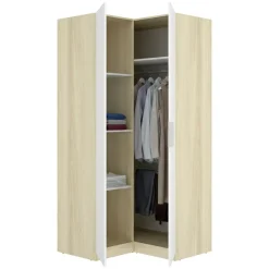 Guardaroba 2 Ante > Dmora Guardaroba 2 Ante Bianco Marrone Rovere Nodi Appendiabiti 3 Ripiani 75x194.5h cm, 4 Vani - Vittuone Marrone, Bianco Rovere Nodi