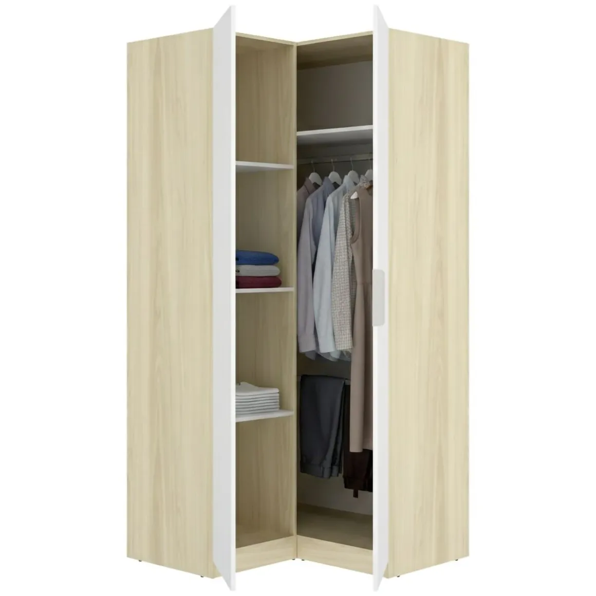 Guardaroba 2 Ante > Dmora Guardaroba 2 Ante Bianco Marrone Rovere Nodi Appendiabiti 3 Ripiani 75x194.5h cm, 4 Vani - Vittuone Marrone, Bianco Rovere Nodi