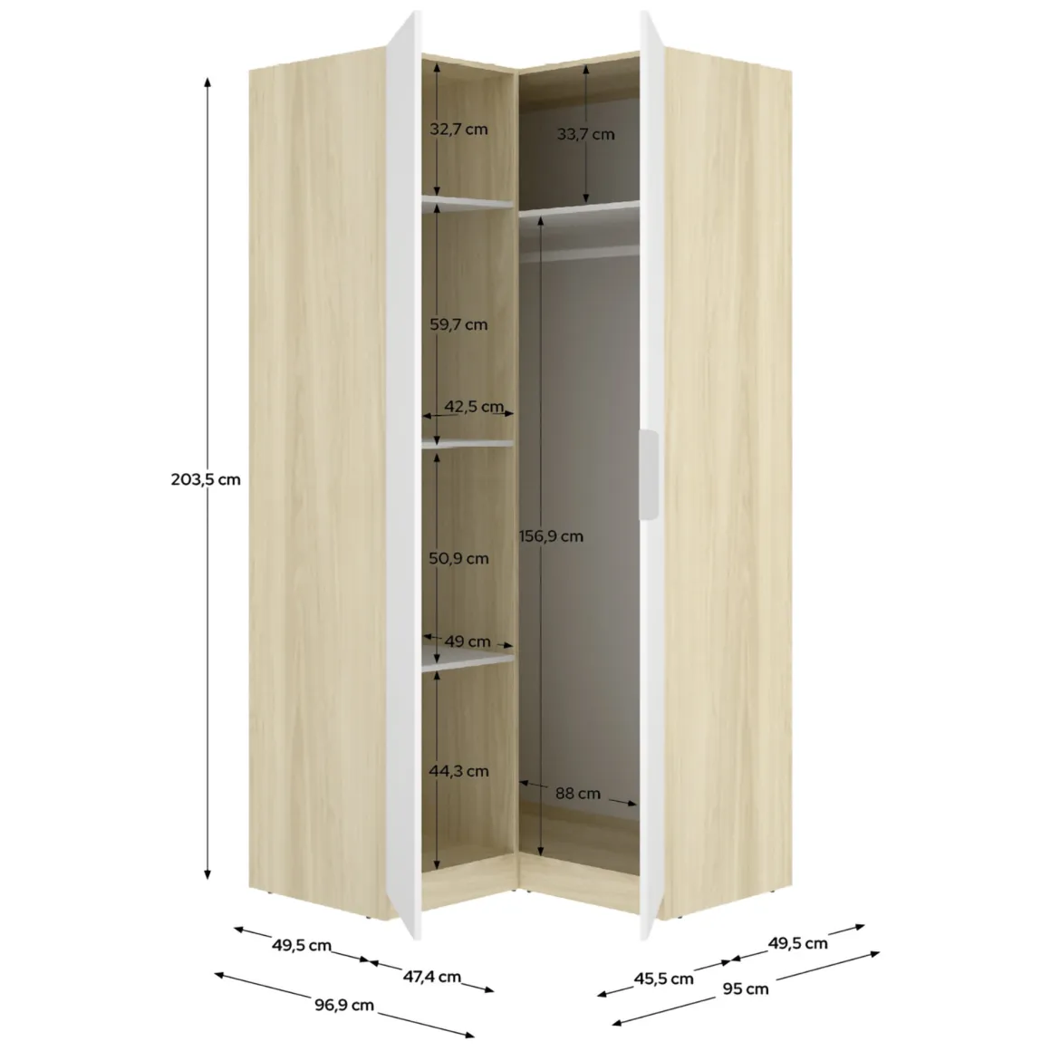 Guardaroba 2 Ante > Dmora Guardaroba 2 Ante Bianco Marrone Rovere Nodi Appendiabiti 3 Ripiani 75x194.5h cm, 4 Vani - Vittuone Marrone, Bianco Rovere Nodi