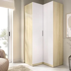 Guardaroba 2 Ante > Dmora Guardaroba 2 Ante Bianco Marrone Rovere Nodi Appendiabiti 3 Ripiani 75x194.5h cm, 4 Vani - Vittuone Marrone, Bianco Rovere Nodi