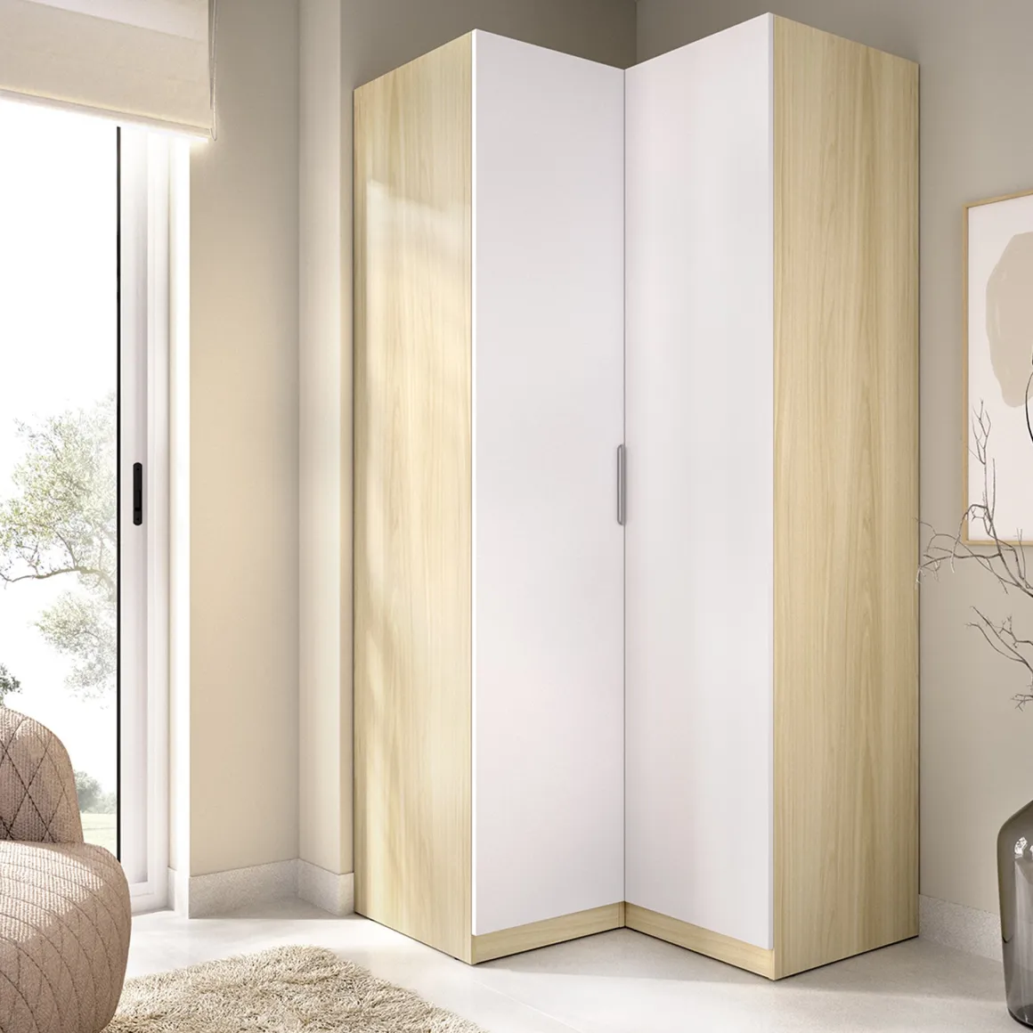 Guardaroba 2 Ante > Dmora Guardaroba 2 Ante Bianco Marrone Rovere Nodi Appendiabiti 3 Ripiani 75x194.5h cm, 4 Vani - Vittuone Marrone, Bianco Rovere Nodi