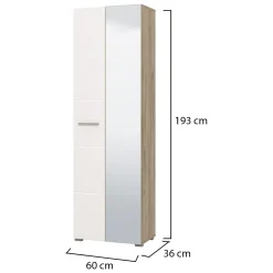 Guardaroba 2 Ante Bianco Marrone Rovere Nodi Appendiabiti 4 Ripiani 60x192.5h cm, 5 Vani - Griante