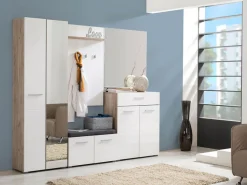 Guardaroba 2 Ante Bianco Marrone Rovere Nodi Appendiabiti 4 Ripiani 60x192.5h cm, 5 Vani - Griante