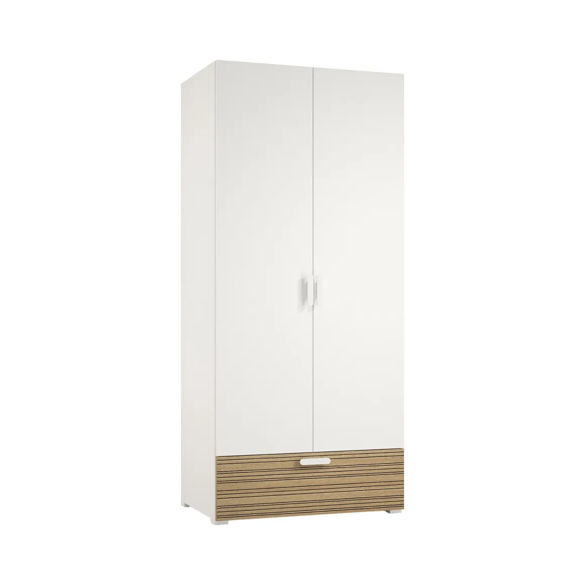 Guardaroba 2 Ante Bianco Marrone Rovere un Cassetto 2 Ripiani 80x180h cm, Appendiabiti - Vacone