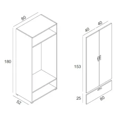 Guardaroba 2 Ante Bianco Marrone Rovere un Cassetto 2 Ripiani 80x180h cm, Appendiabiti - Vacone