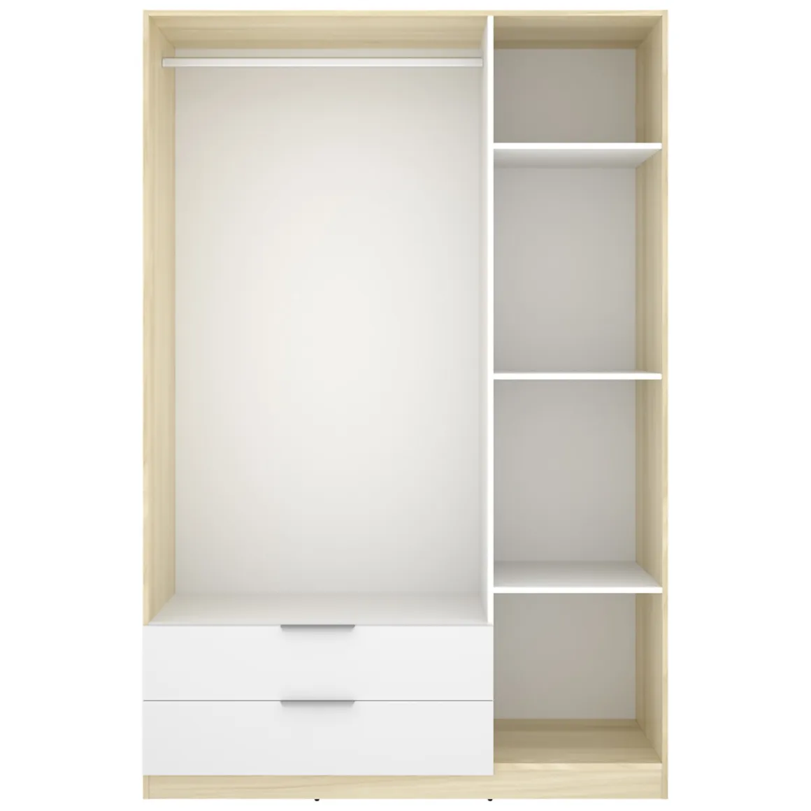 Guardaroba 3 Ante Bianco Marrone Rovere Appendiabiti 2 Cassetti 51x137 cm, 3 Ripiani - Mayos
