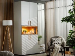 Guardaroba 3 Ante Bianco Marrone Rovere Nodi Appendiabiti 2 Cassetti 134.5x56 cm, 6 Ripiani - Pianezze
