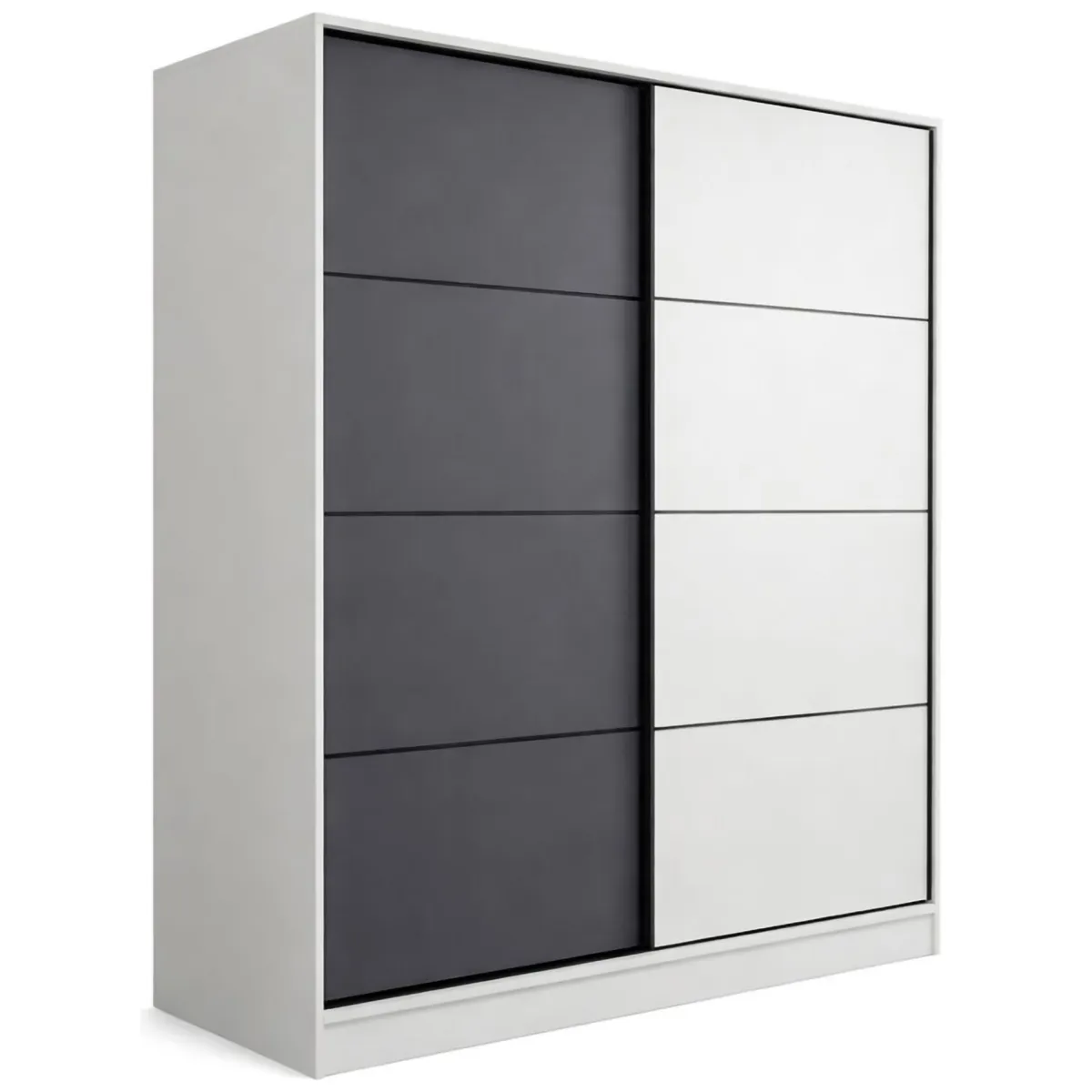 Guardaroba 2 Ante > Dmora Guardaroba 2 Ante Bianco Nero Antracite 5 Ripiani Appendiabiti 180x210h cm, Apertura Scorrevole - Cuvio Nero, Bianco Antracite
