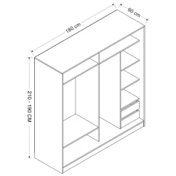 Guardaroba 2 Ante > Dmora Guardaroba 2 Ante Bianco Nero Antracite 5 Ripiani Appendiabiti 180x210h cm, Apertura Scorrevole - Cuvio Nero, Bianco Antracite