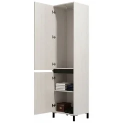 Guardaroba 2 Ante Bianco Nero Appendiabiti 2 Ripiani 54.5x205.5h cm, 3 Vani - Monta