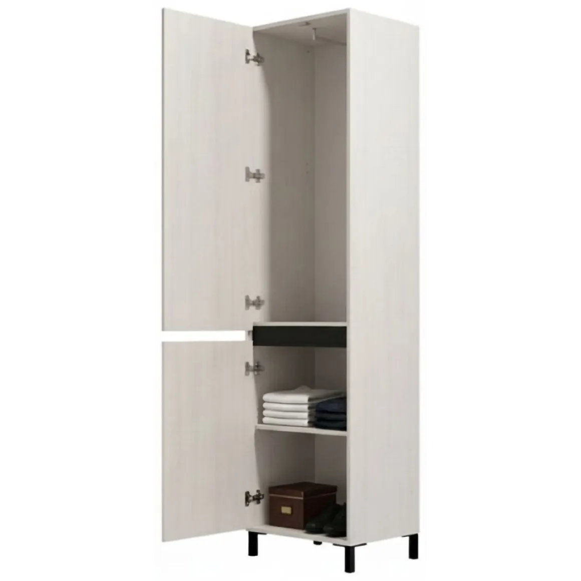 Guardaroba 2 Ante Bianco Nero Appendiabiti 2 Ripiani 54.5x205.5h cm, 3 Vani - Monta