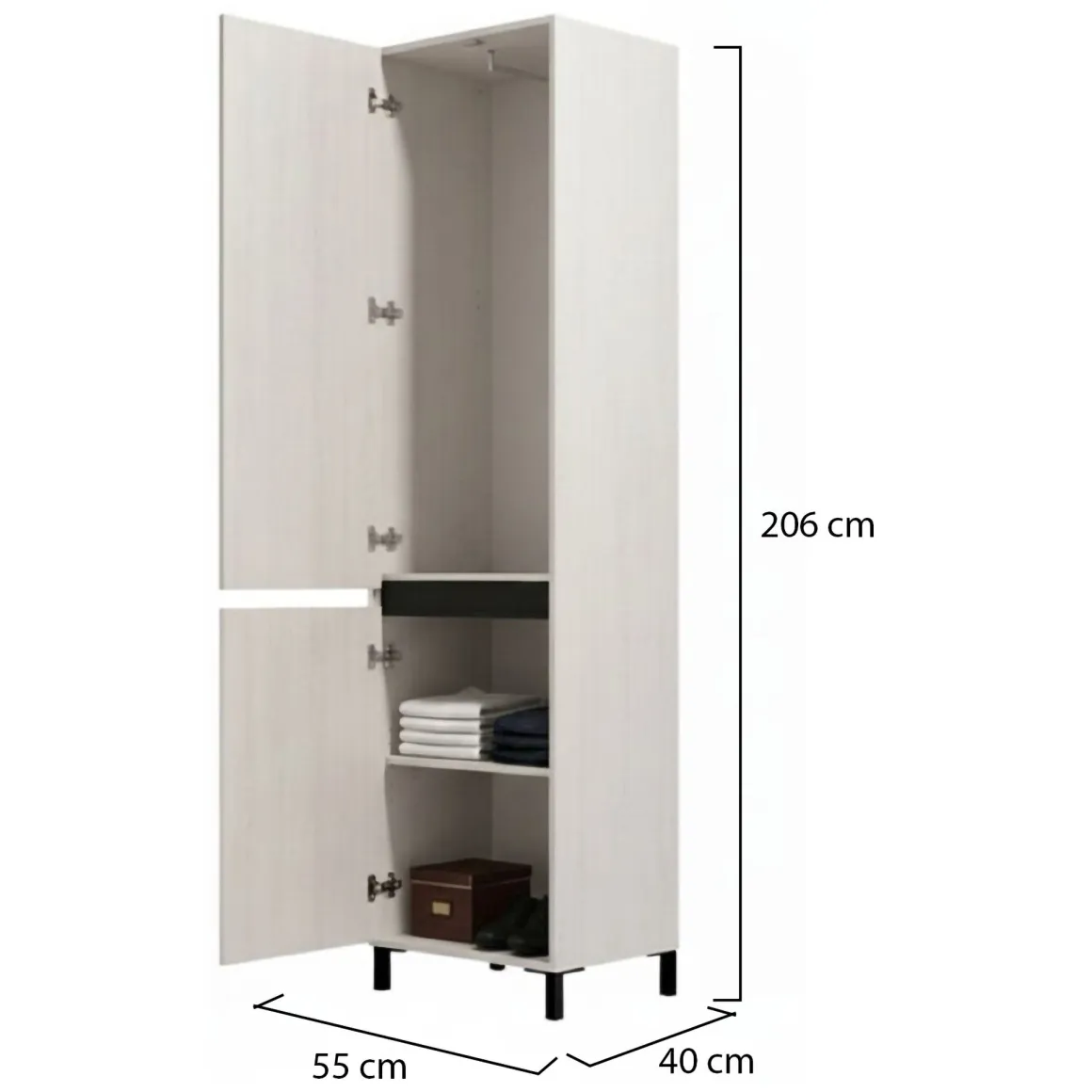 Guardaroba 2 Ante Bianco Nero Appendiabiti 2 Ripiani 54.5x205.5h cm, 3 Vani - Monta
