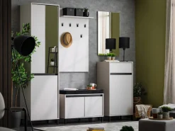 Guardaroba 2 Ante Bianco Nero Appendiabiti 2 Ripiani 54.5x205.5h cm, 3 Vani - Monta