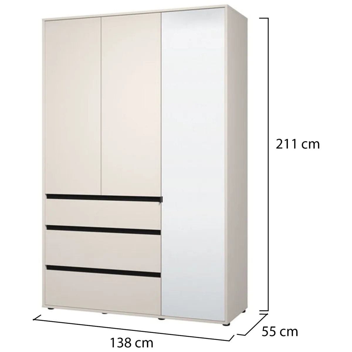 Guardaroba 3 Ante > Dmora Guardaroba 3 Ante Bianco Nero 4 Ripiani 3 Cassetti 138x55 cm, Appendiabiti - Ilbonoo Nero, Bianco
