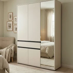 Guardaroba 3 Ante Bianco Nero 5 Ripiani un Cassetto 138x54.5 cm, Appendiabiti - Ilbono