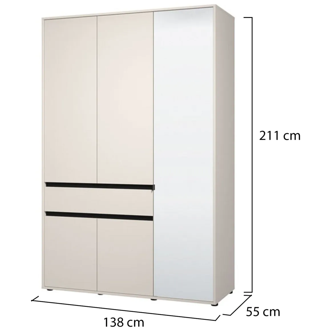 Guardaroba 3 Ante Bianco Nero 5 Ripiani un Cassetto 138x54.5 cm, Appendiabiti - Ilbono