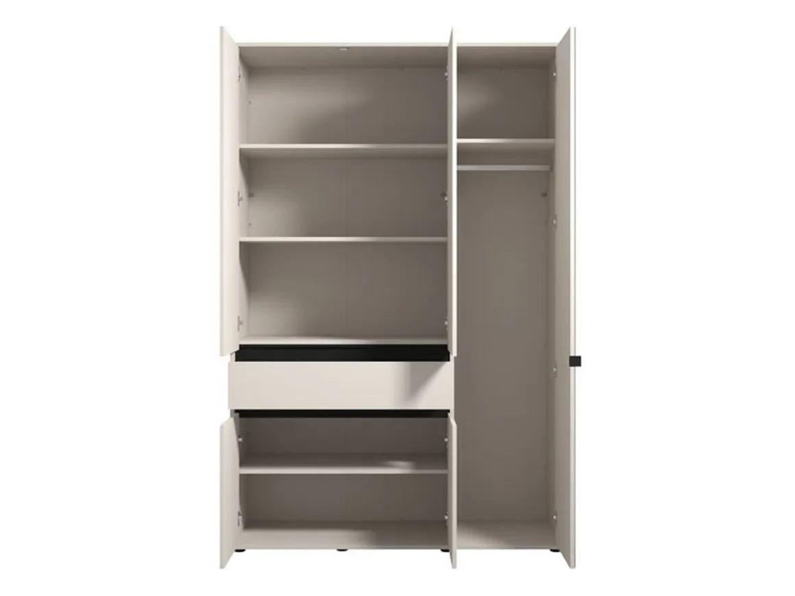 Guardaroba 3 Ante Bianco Nero 5 Ripiani un Cassetto 138x54.5 cm, Appendiabiti - Ilbono