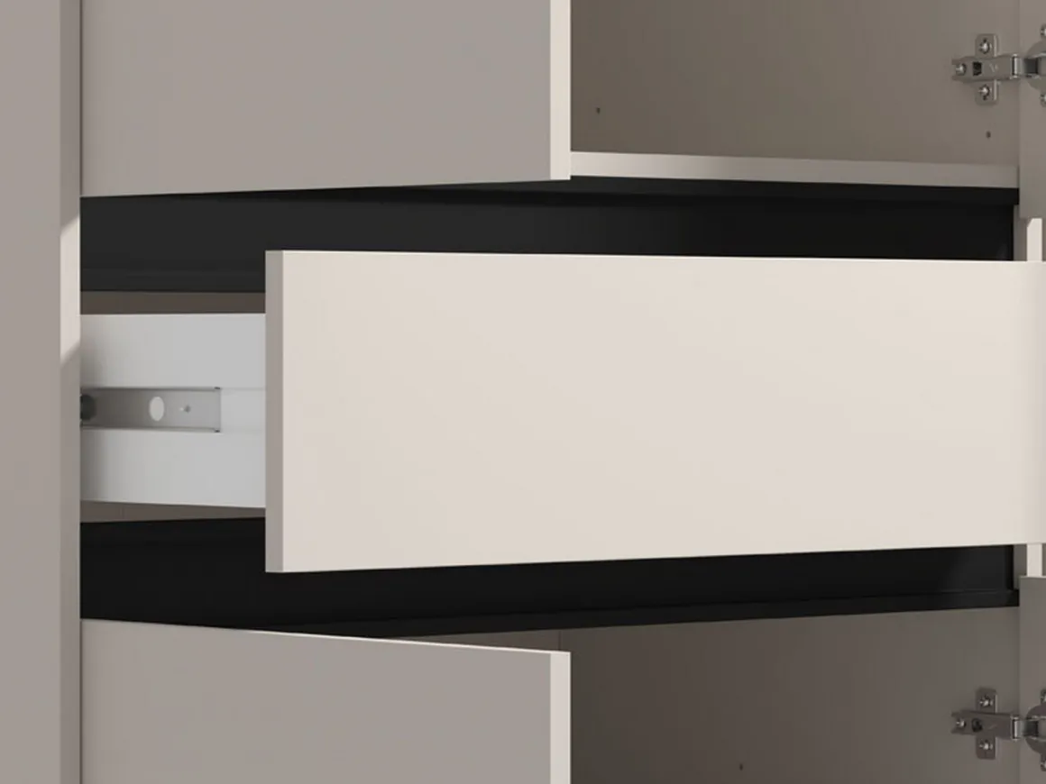 Guardaroba 3 Ante Bianco Nero 5 Ripiani un Cassetto 138x54.5 cm, Appendiabiti - Ilbono