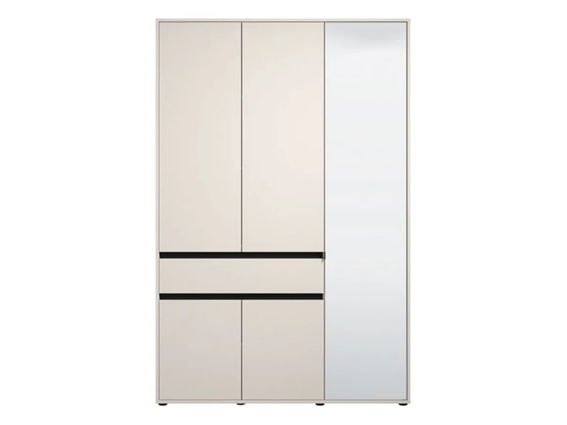 Guardaroba 3 Ante Bianco Nero 5 Ripiani un Cassetto 138x54.5 cm, Appendiabiti - Ilbono