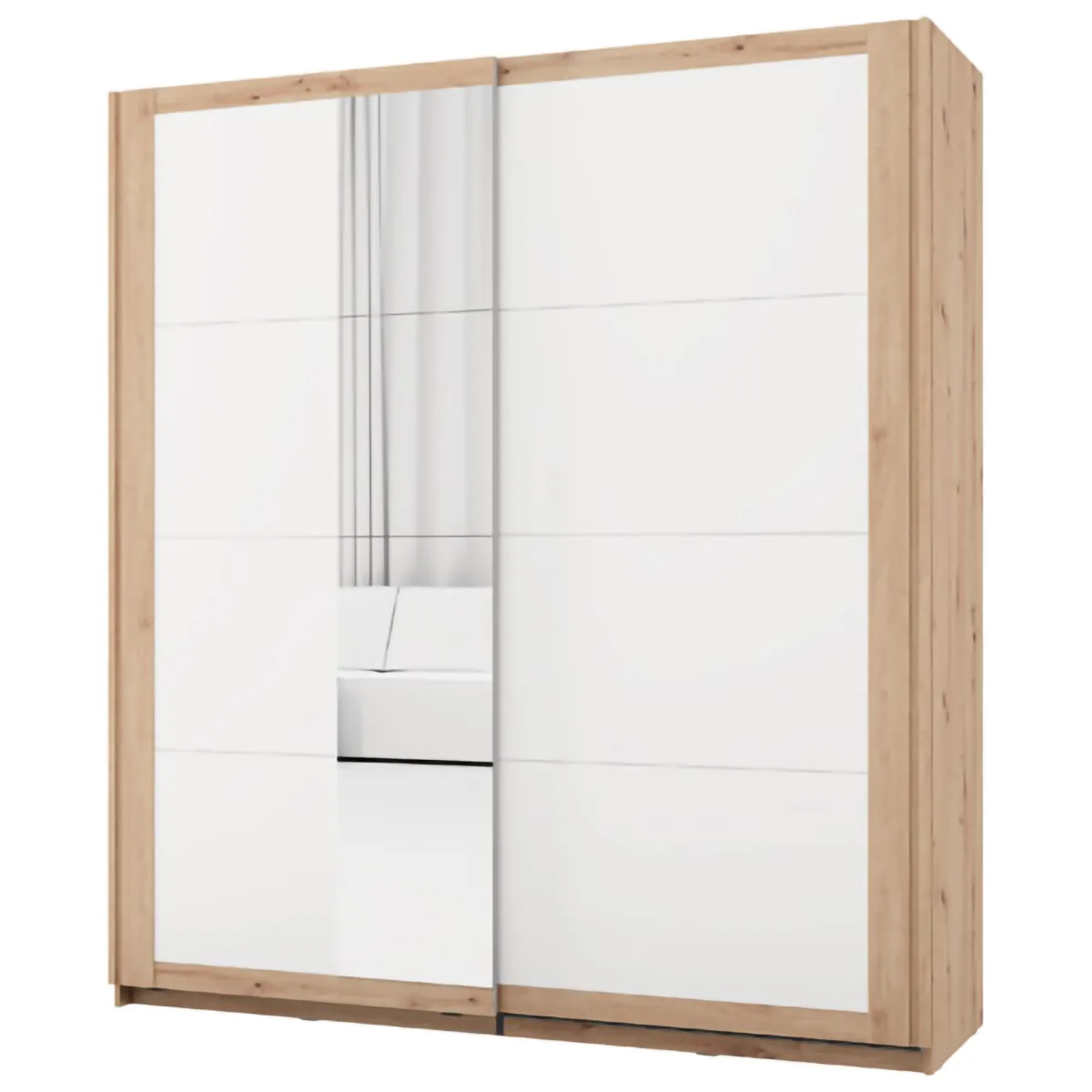 Guardaroba 2 Ante > Dmora Guardaroba 2 Ante Bianco Opaco Marrone Rovere 2 Ripiani Appendiabiti 195x218h cm, Apertura Scorrevole - Bujumb Marrone Rovere, Bianco Opaco