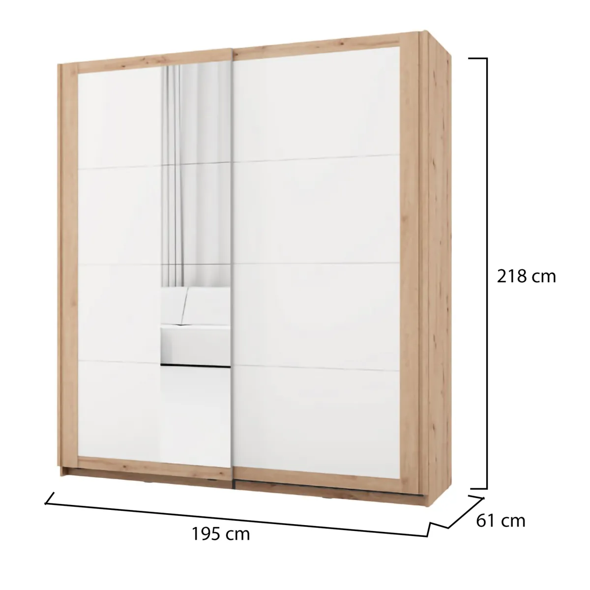 Guardaroba 2 Ante > Dmora Guardaroba 2 Ante Bianco Opaco Marrone Rovere 2 Ripiani Appendiabiti 195x218h cm, Apertura Scorrevole - Bujumb Marrone Rovere, Bianco Opaco