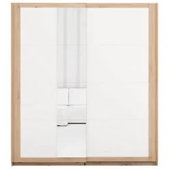 Guardaroba 2 Ante > Dmora Guardaroba 2 Ante Bianco Opaco Marrone Rovere 2 Ripiani Appendiabiti 195x218h cm, Apertura Scorrevole - Bujumb Marrone Rovere, Bianco Opaco