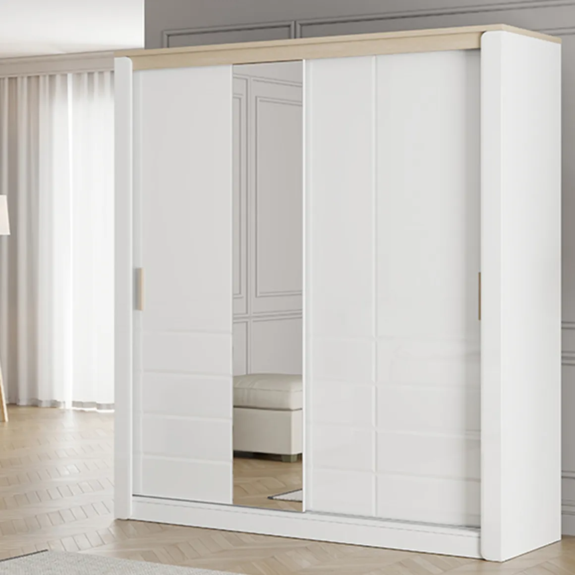 Guardaroba 2 Ante > Dmora Guardaroba 2 Ante Bianco Opaco Marrone Rovere Nodi 4 Ripiani Appendiabiti 95x208h cm, Apertura Battente - Tavole Marrone Rovere nodi, Bianco Opaco