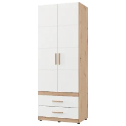 Guardaroba 2 Ante > Dmora Guardaroba 2 Ante Bianco Opaco Marrone Rovere Nodi Appendiabiti 3 Cassetti 79x208h cm, un Ripiano - Venas Marrone Rovere nodi, Bianco Opaco