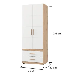 Guardaroba 2 Ante Bianco Opaco Marrone Rovere Nodi Appendiabiti 2 Cassetti 79x208h cm, un Ripiano - Tilcara