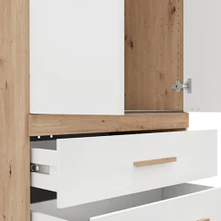 Guardaroba 2 Ante Bianco Opaco Marrone Rovere Nodi Appendiabiti 2 Cassetti 79x208h cm, un Ripiano - Tilcara