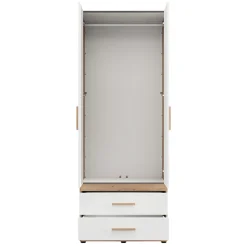 Guardaroba 2 Ante Bianco Opaco Marrone Rovere Nodi Appendiabiti 2 Cassetti 79x208h cm, un Ripiano - Tilcara