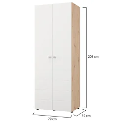 Guardaroba 2 Ante Bianco Opaco Marrone Rovere Nodi Appendiabiti un Ripiano 79x208h cm, 2 Ante - Pomar