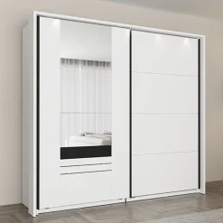 Guardaroba 2 Ante > Dmora Guardaroba 2 Ante Bianco Opaco Nero 4 Ripiani Appendiabiti 205x216h cm, 2 Cassetti - Copala Nero, Bianco Opaco