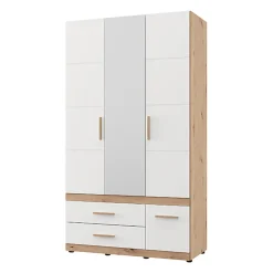 Guardaroba 3 Ante > Dmora Guardaroba 3 Ante Bianco Opaco Marrone Rovere Nodi Appendiabiti 3 Cassetti 117x52 cm, 2 Ripiani - Yelapa Marrone Rovere nodi, Bianco Opaco