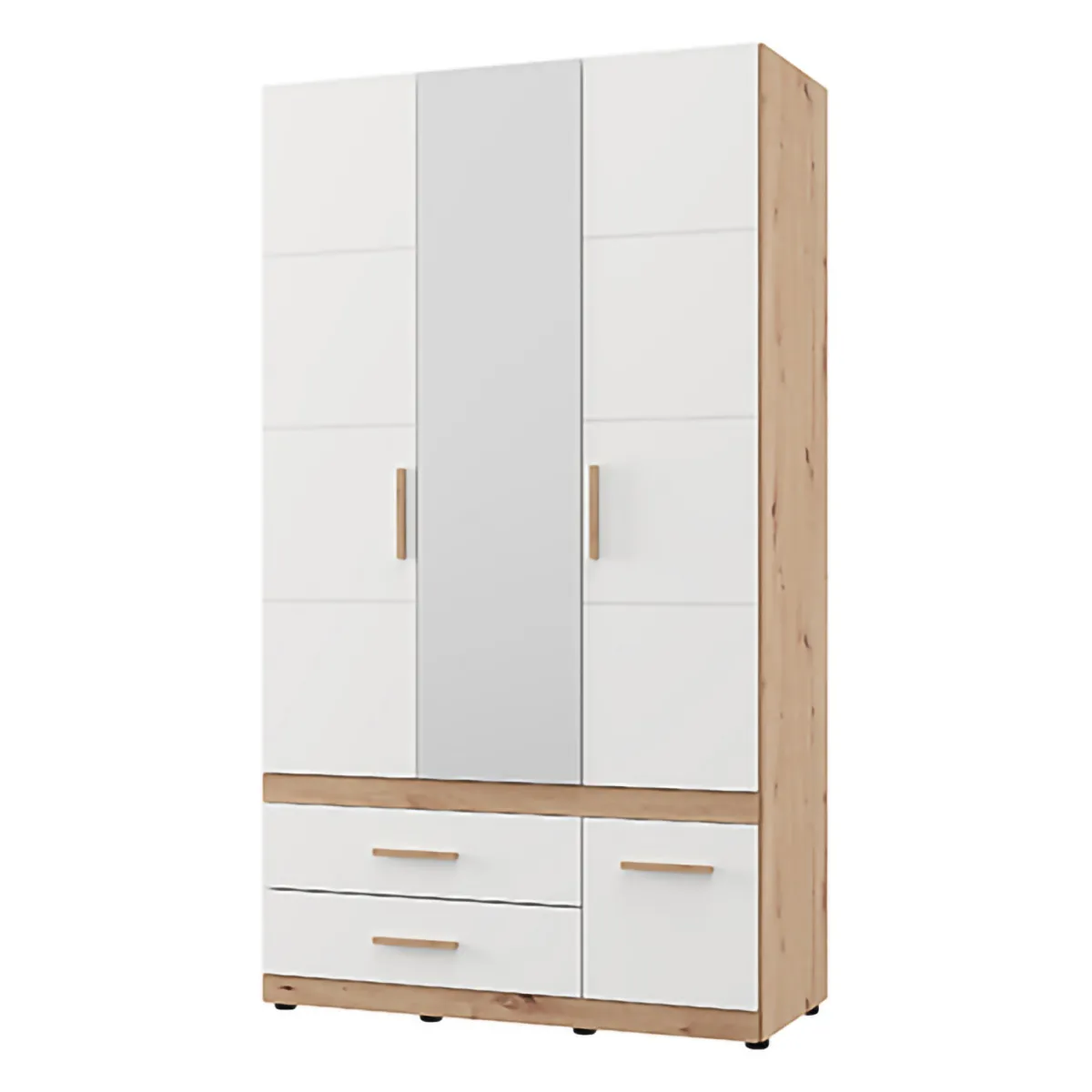 Guardaroba 3 Ante > Dmora Guardaroba 3 Ante Bianco Opaco Marrone Rovere Nodi Appendiabiti 3 Cassetti 117x52 cm, 2 Ripiani - Yelapa Marrone Rovere nodi, Bianco Opaco