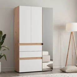 Guardaroba 3 Ante > Dmora Guardaroba 3 Ante Bianco Opaco Marrone Rovere Nodi Appendiabiti 4 Ripiani 117x52 cm, 3 Ante - Ronco Marrone Rovere nodi, Bianco Opaco