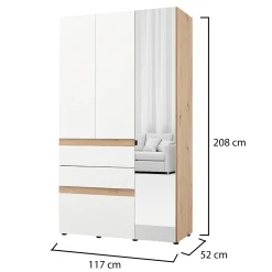 Guardaroba 3 Ante Bianco Opaco Marrone Rovere Nodi Appendiabiti 3 Cassetti 117x52 cm, 4 Ripiani - Zuccare