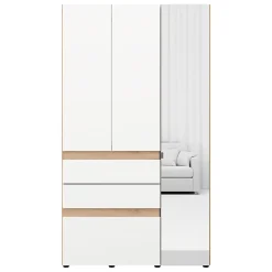 Guardaroba 3 Ante Bianco Opaco Marrone Rovere Nodi Appendiabiti 3 Cassetti 117x52 cm, 4 Ripiani - Zuccare