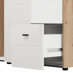 Guardaroba 3 Ante Bianco Opaco Marrone Rovere Nodi Appendiabiti un Cassetto 117x52 cm, 4 Ripiani - Serram
