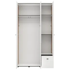 Guardaroba 3 Ante Bianco Opaco Marrone Rovere Nodi Appendiabiti un Cassetto 117x52 cm, 4 Ripiani - Serram